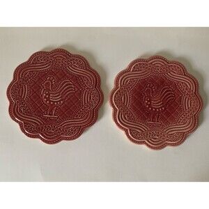 Longaberger Pottery 2 Trivets American Craft Originals Paprika Rooster Ceramic